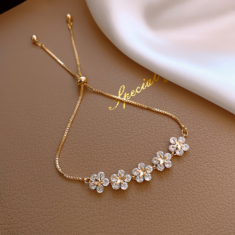 Real Gold Plated Fashion Personality Sparkling Dia Korean Dongdaemun Elegant Bracelet Simple Internet Celebrity Jewelry for Women