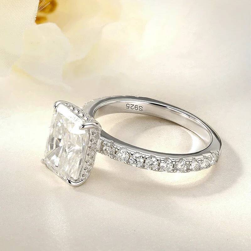BXINY 4CT EmeraldRadiant Cut Full Moissanite Rings S925 Silver for Women Rectangle Diamond Wedding Bands Gifts Jewelry With GRA