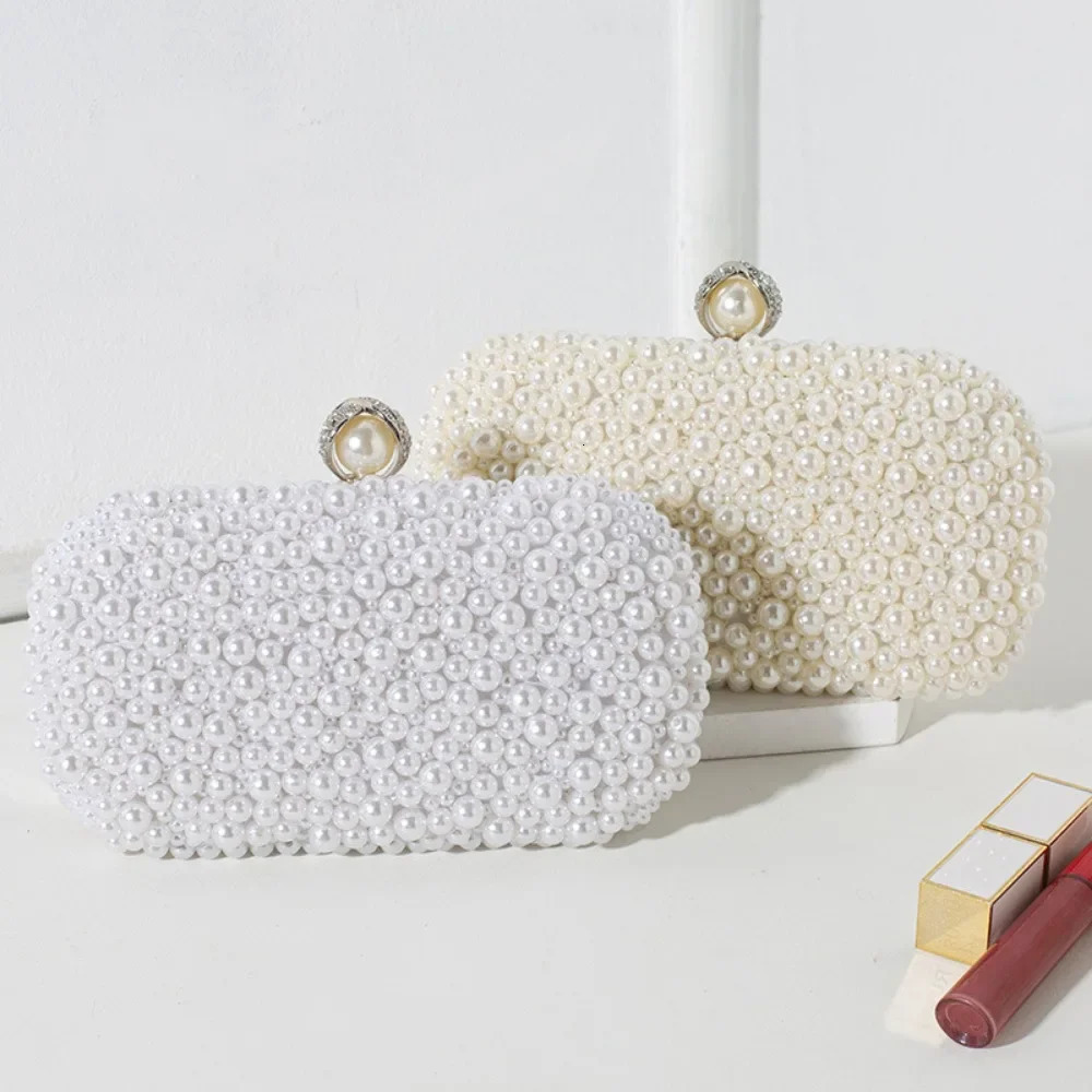 Simple and Fashionable Womens Temperament Inlaid with Large Pearls Handmade Bead ed Bag Handheld 250901