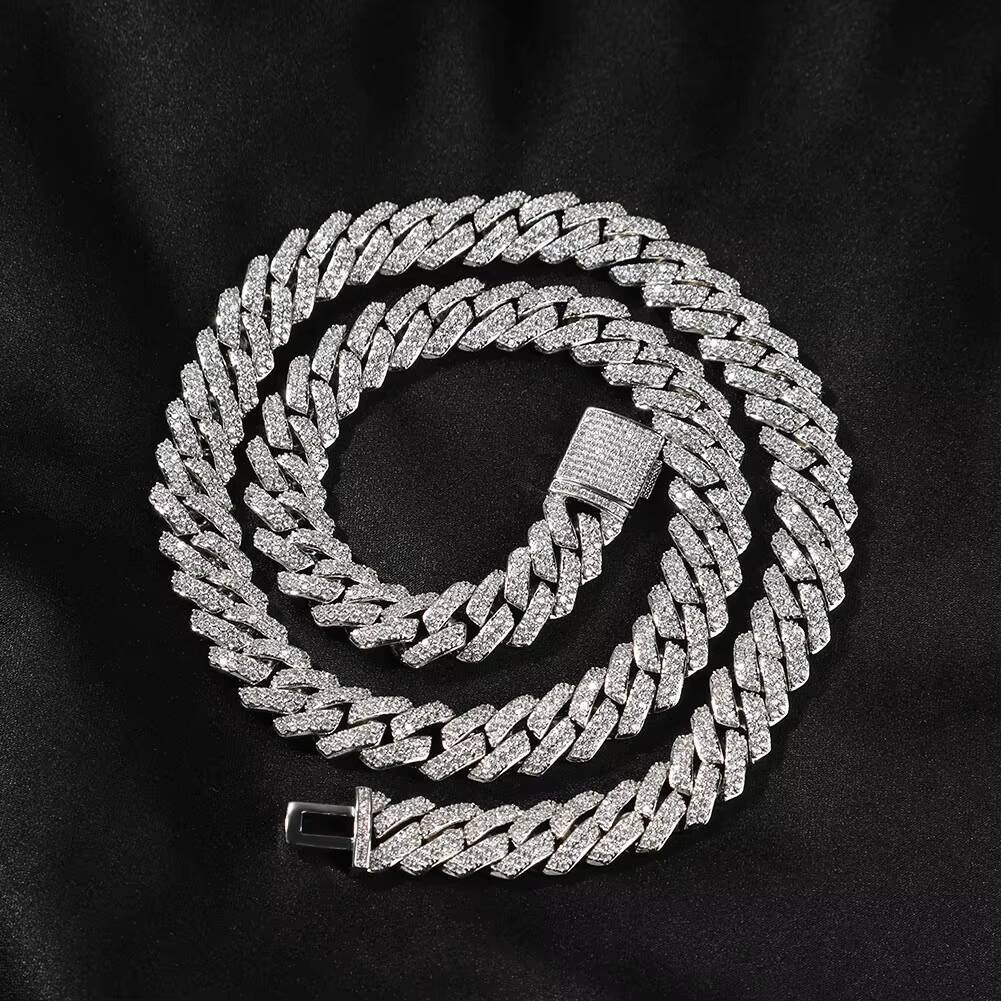Hip Hop 10mm Miami Cuban Link Necklace Iced Out Lad Diamond Bling Prong Cuban Chain