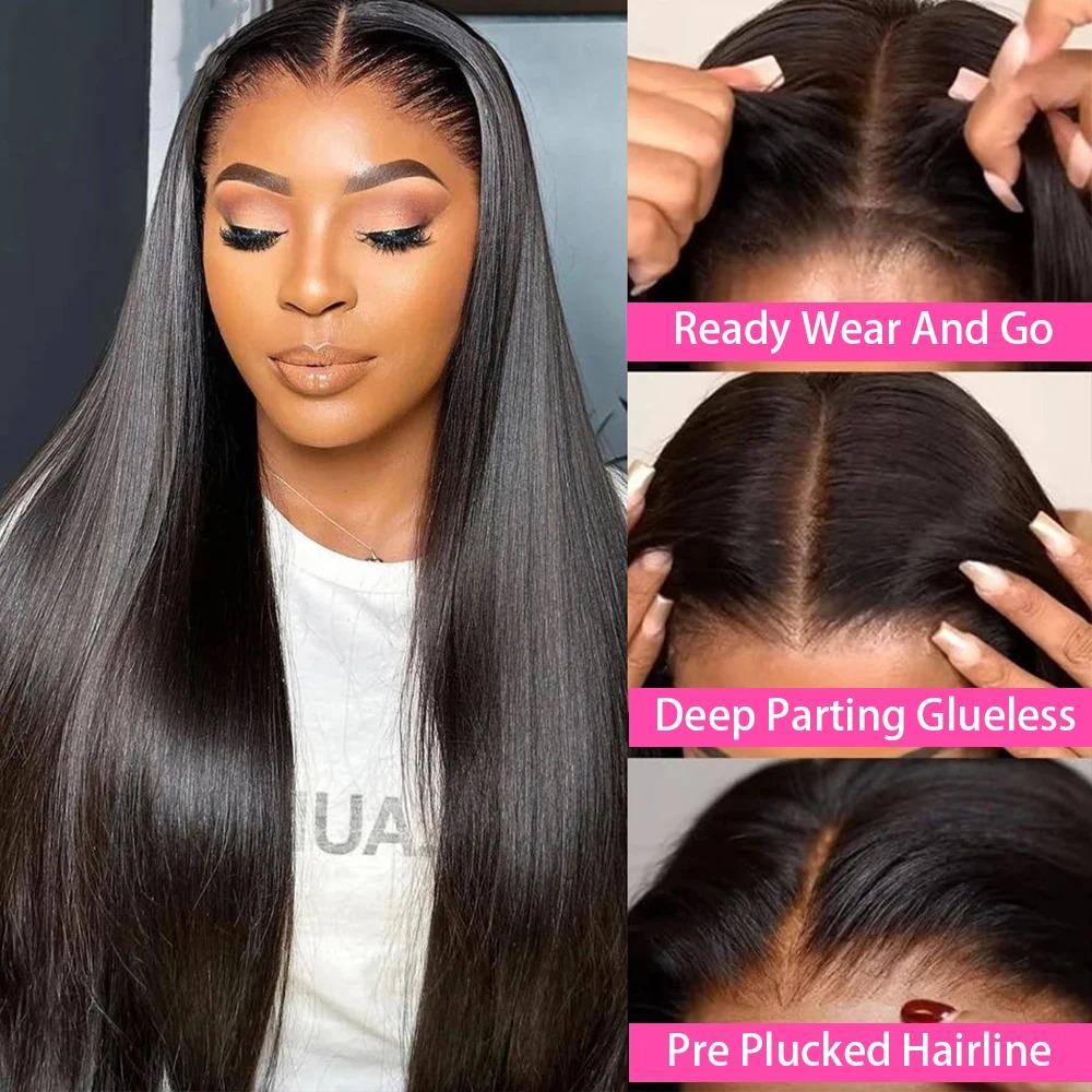 200% Glueless Wigs Ready To Wear Preplucked Hairline Black Bone Straight Wig Human Hair High Density Pre Cut 13x6 Hd Lace Closure Wigs For Women