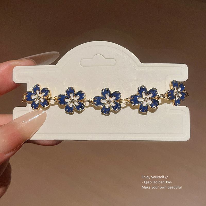 Luxury Brand Designer Jewelry Klein Oil Drop Inlaid Diamond Flower Bracelet Niche High-End Light Luxury Bracelet New Fashion Versatile Jewelry Wholesa