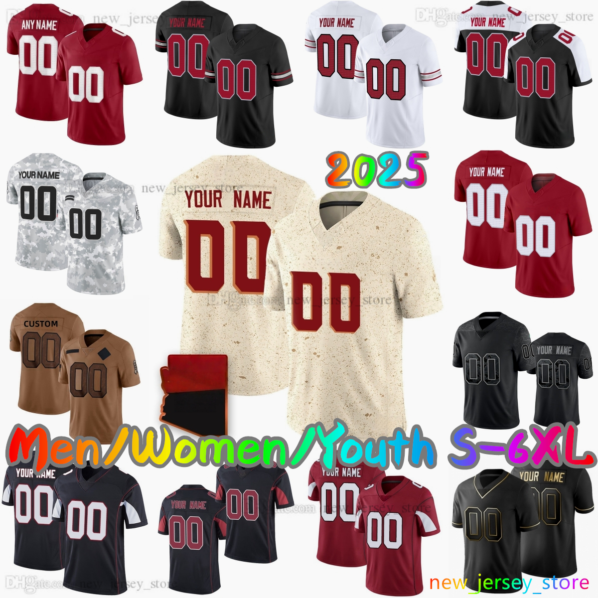 2025 Custom S-6XL DIY 1 Kyler Murray Football Jersey 18 Marvin Harrison Jr 3 Budda Baker 85 Trey McBride 70 Paris Johnson Jr. 86 Zach Ertz 25 Zaven Collins Stitched Jerseys