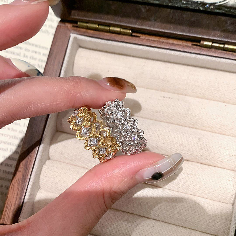 Luxury Brand Designer Jewelry Xiaohongshu Hot-Selling Hollow Lace Edge Ring For Women 2025 New Ancient Gold-Plated Silver Ring One Piece Dropshipping