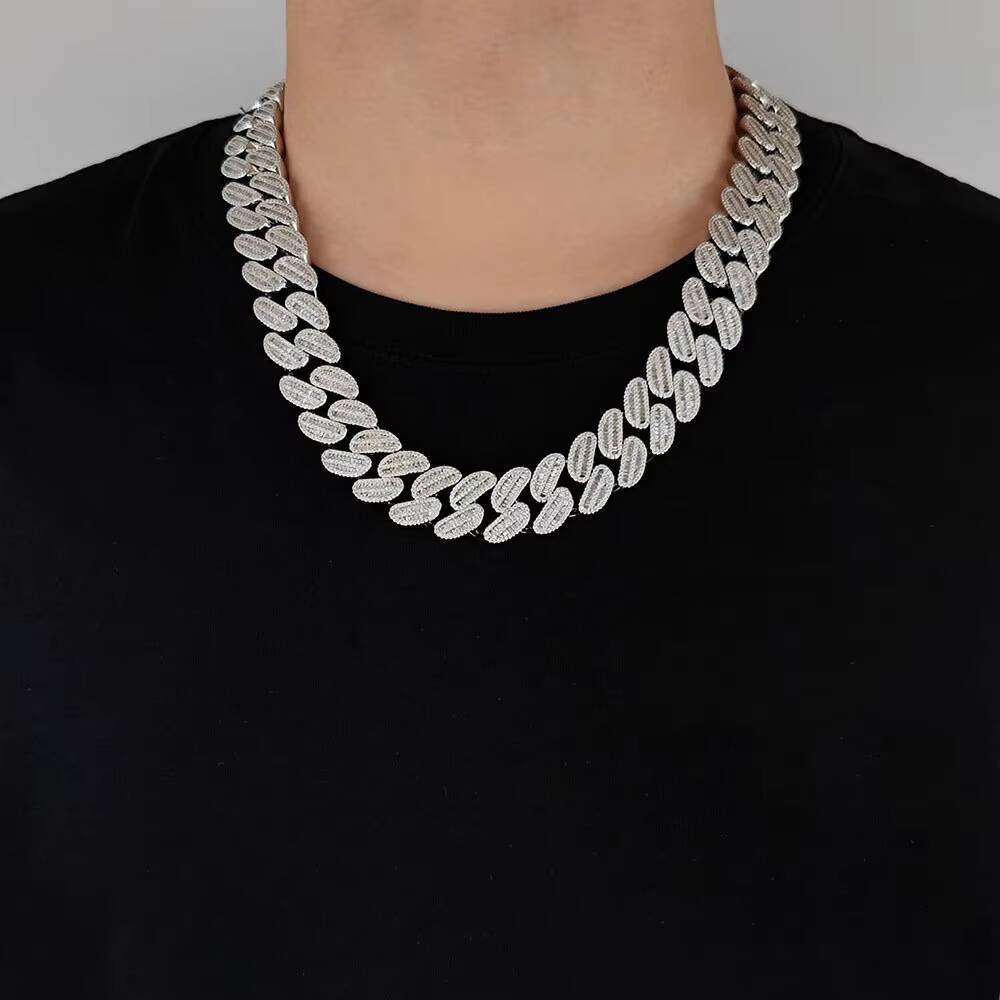 16mm Mix Paved Baguette Diamond Chain 18k Gold Plated Iced Out Two Rows CZ Prong Cuban Necklace