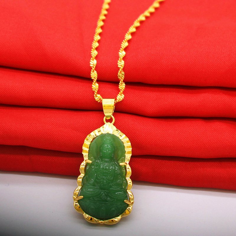 Durable new Vietnamese gold jewelry gold inlaid jade Guanyin Buddha Pendant Necklace for men and women 250818