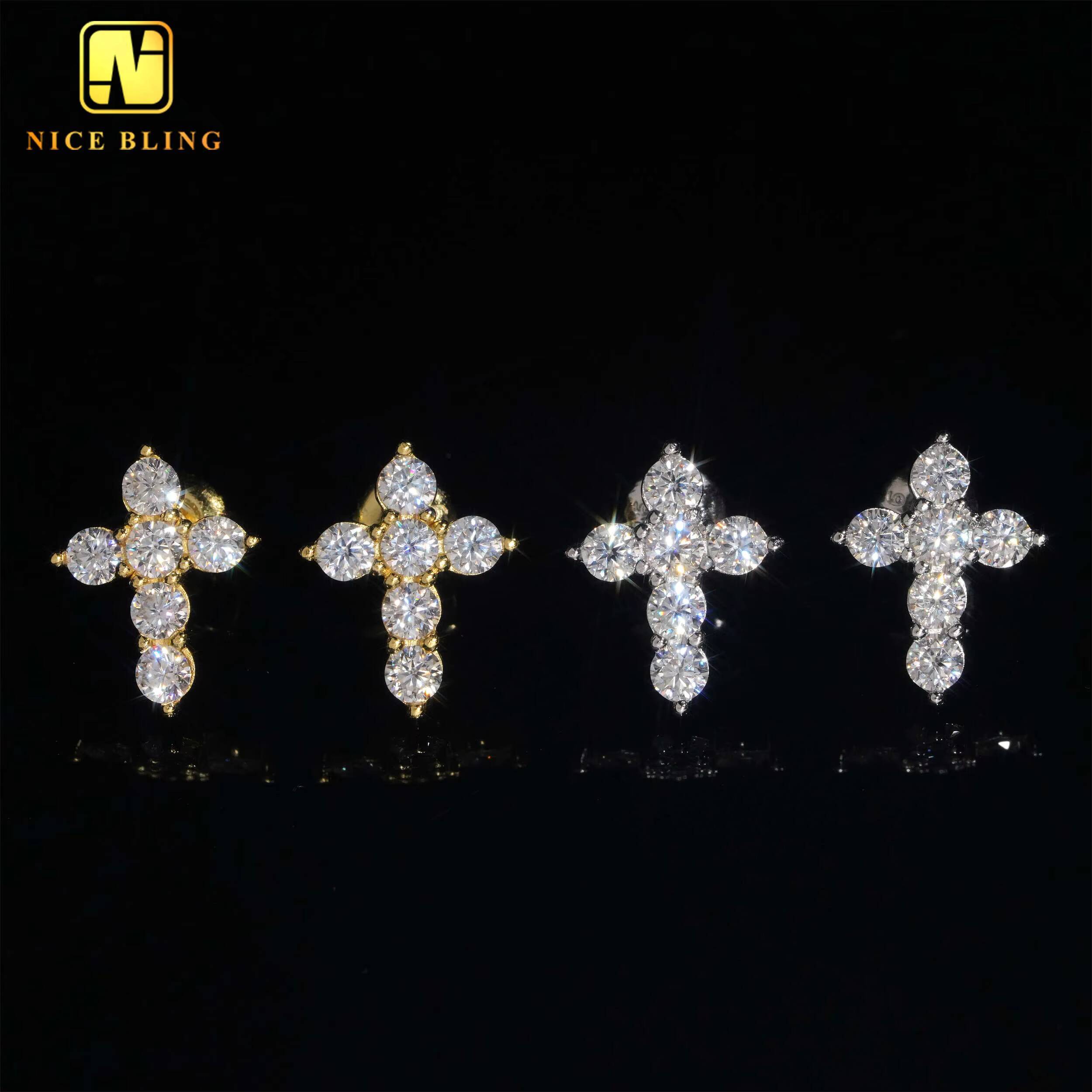 Hip Hop Moissanite Jewelry VVS Diamond Ear Studs 925 Sterling Silver Cross Earrings for Men Women