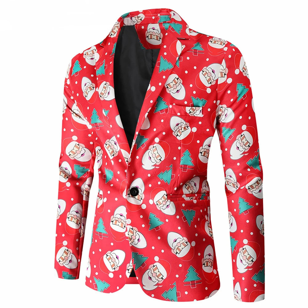 Mens Christmas Blazer Jacket Xmas Year Coat Suit Jacket Santa Party Blazers Christmas Night Carnival Party Costume 250901
