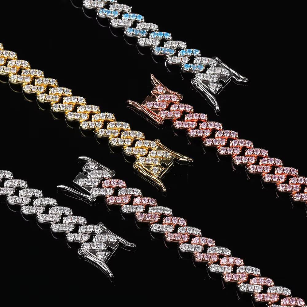 One Row Diamond Hiphop Jewelry 9MM Wide Multi Lengths Iced Out Bling Cuban Link Chain Necklace for Unisex