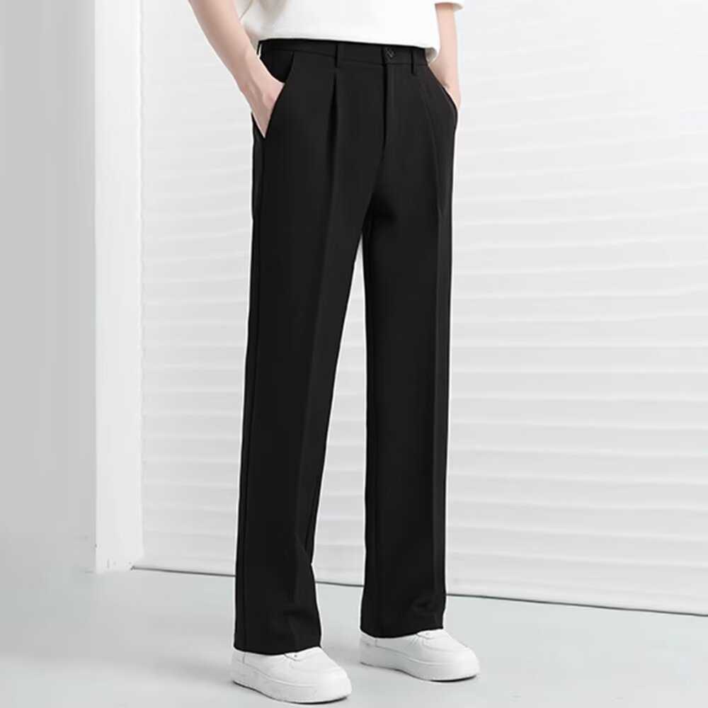 Summer high-end draped men's trousers, loose straight-leg pants, thin casual trousers, trendy wide-leg suit pants L250901