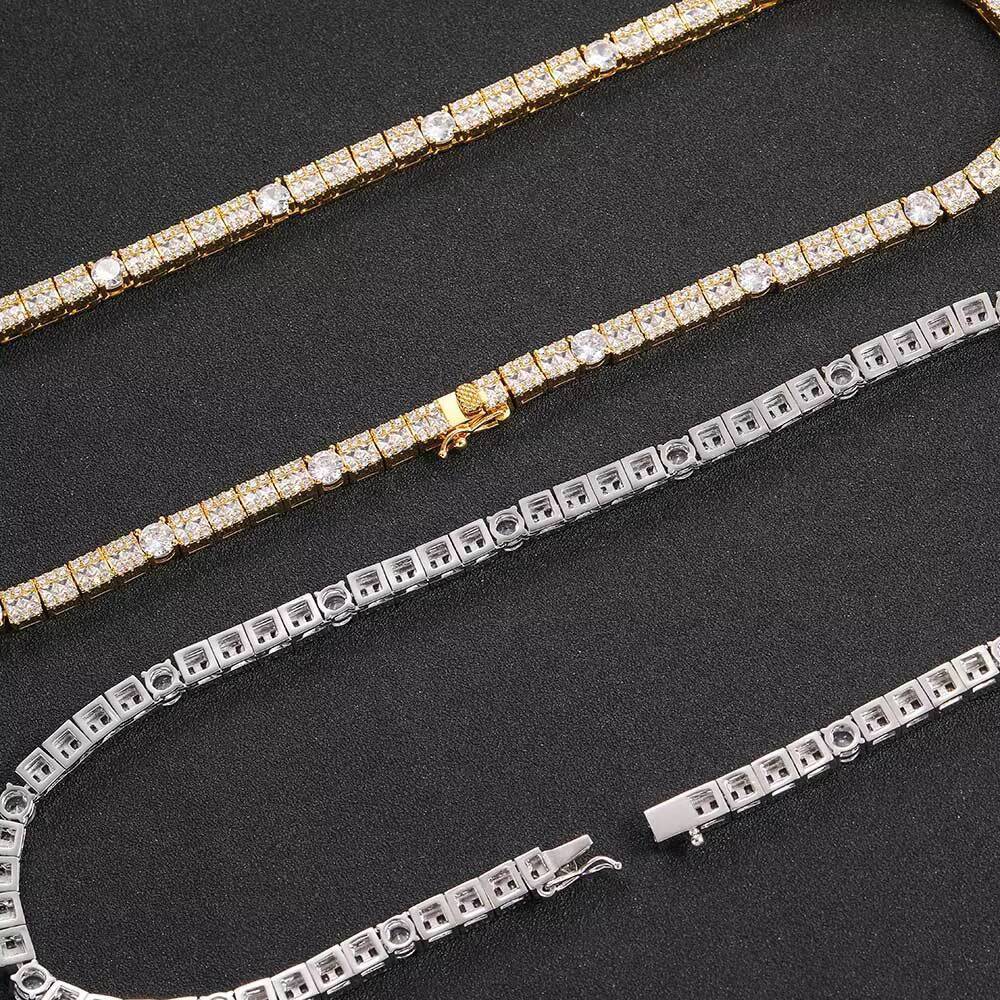 Luxury 6mm Diamond Choker Necklace Chain Platinum Plated Mix Setting Baguette CZ Tennis Chain