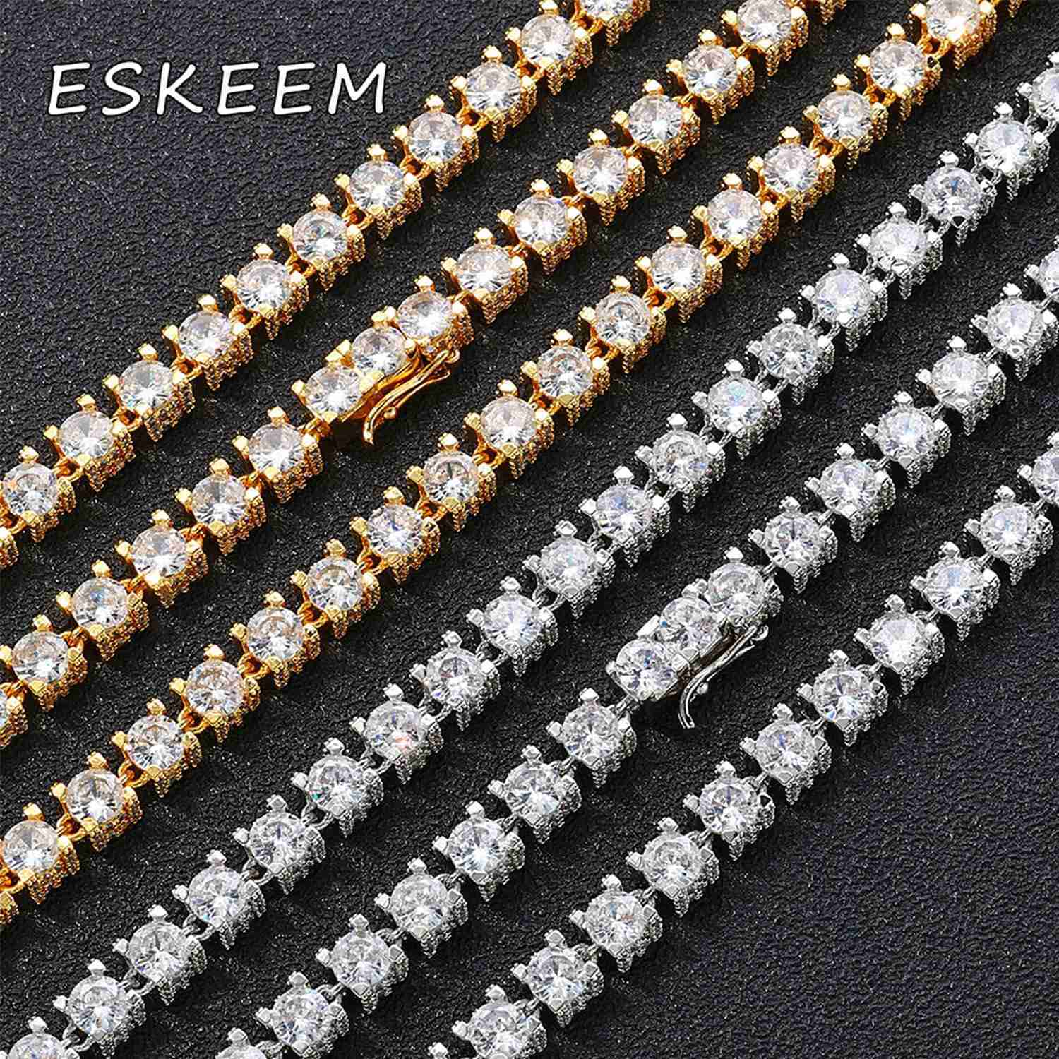 Eskeem Luxury Jewelry S925 Sterling Silver Moissanite 6mm Tennis Chain Necklace Bracelet Shining Brilliant Diamond Pass Test