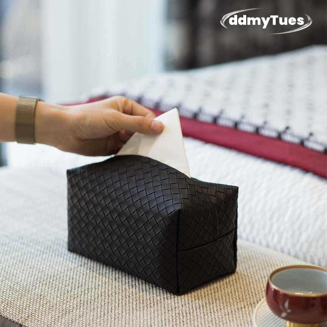 Woven Tissue Box Living Room Light y Highend Leather Home Coffee Table Napkin Storage 250710
