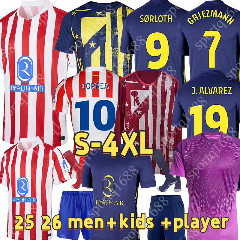 football Shirts 25 26 Club Atletico de MadridSs Soccer Jerseys 25 26 Player Version Men Uniforms J.ALVAREZ GRIEZMANN M.LLORENTE KOKE ATM men Kids Kits football jersey