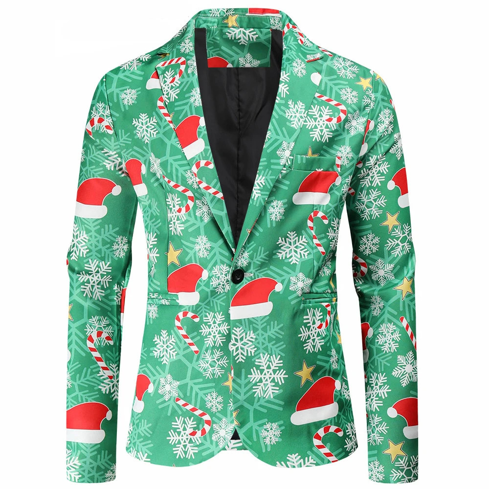 Mens Christmas Blazer Jacket Xmas Year Coat Suit Jacket Santa Party Blazers Christmas Night Carnival Party Costume 250901