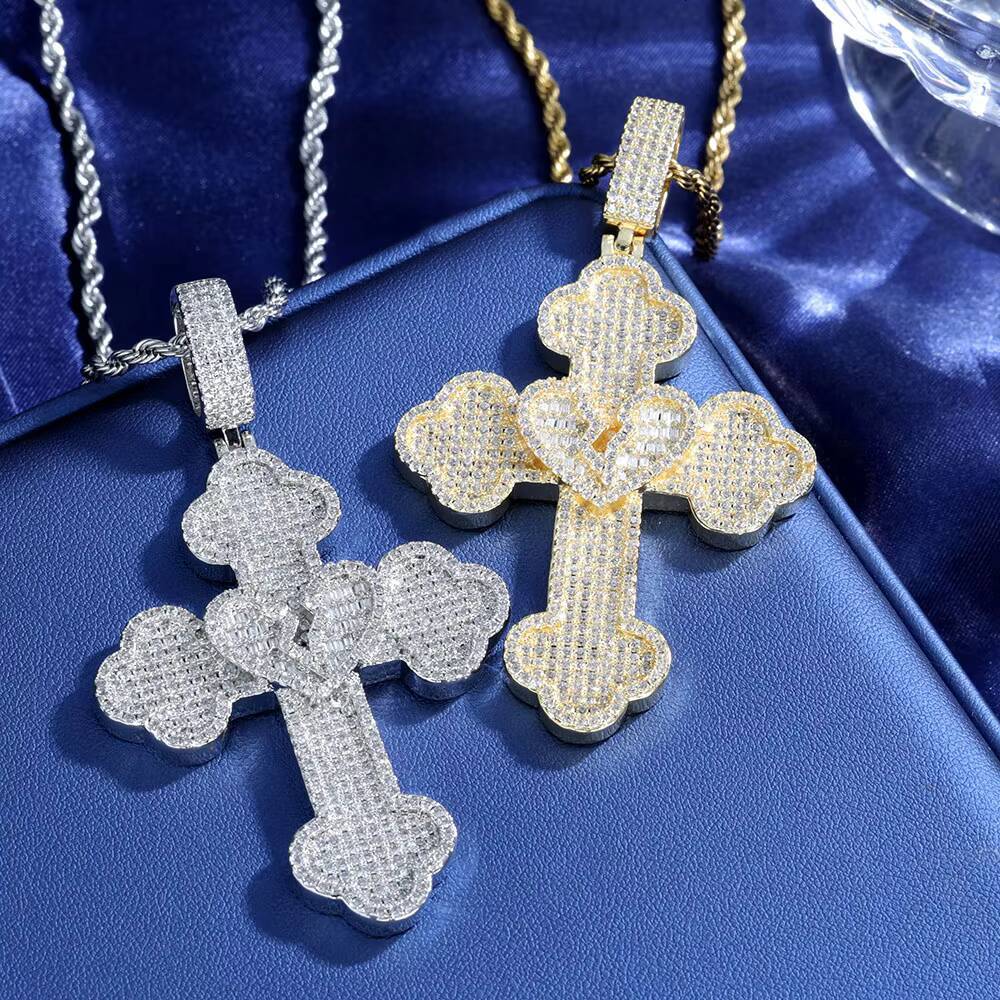 ESKEEM Hip Hop Jewelry S925 Silver White Gold Cross Pendant Iced Out VVS Moissanite Pass Diamond Tester Cross Charm Pendant