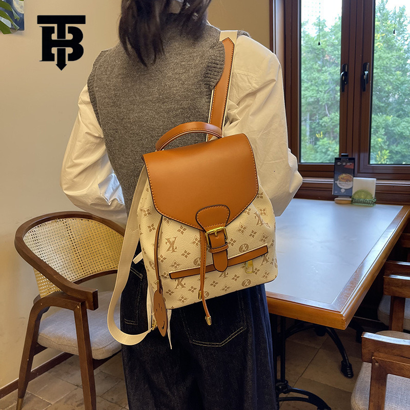 TB BHULAMTE Designer Retro Backpack, Large-capacity Color-blocking Backpack, European And American Fashion, High Appearance Level Printed Women's