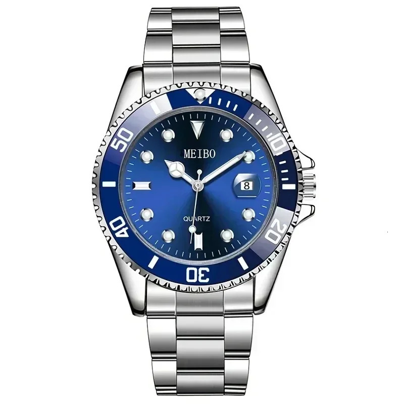 1pc Men Silver Stainless Steel Water Proof Automatic Luminous Rotatable Bezel Mens Watches 250901