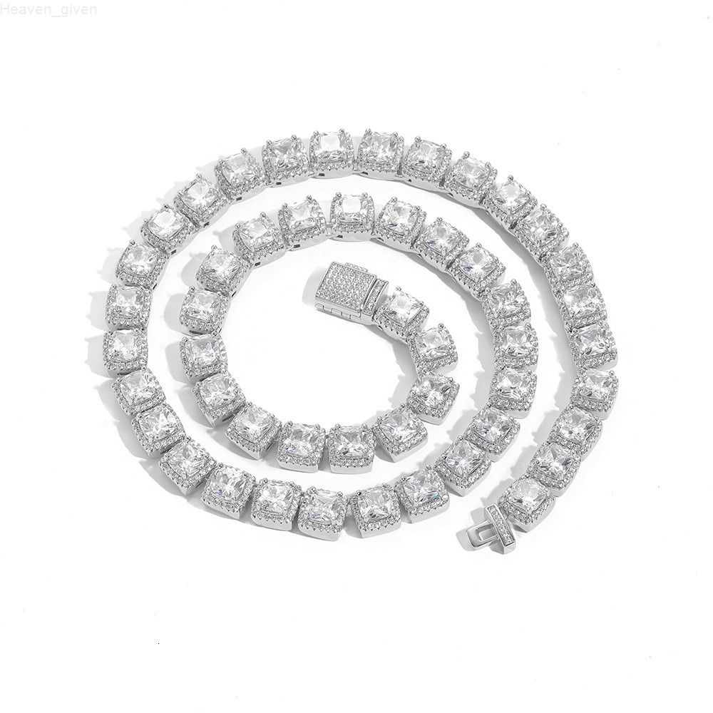 10mm Solid Back CZ Necklace 18k Gold Plated Jewelry Iced Out Diamond Clustered Tennis Chain