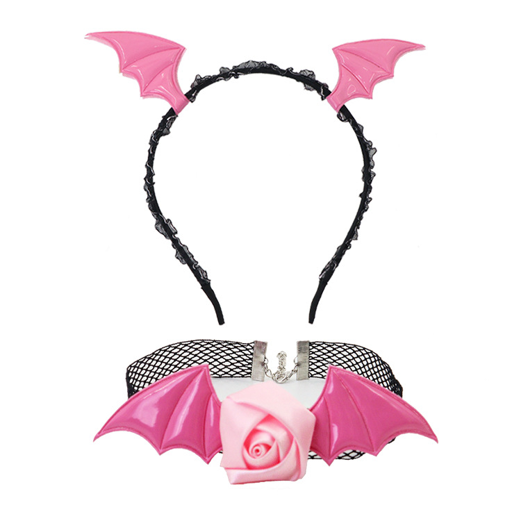 Stage Wear Halloween Bat Wing Headband Rose Choker Necklace - Sexy Costume Accessory Set