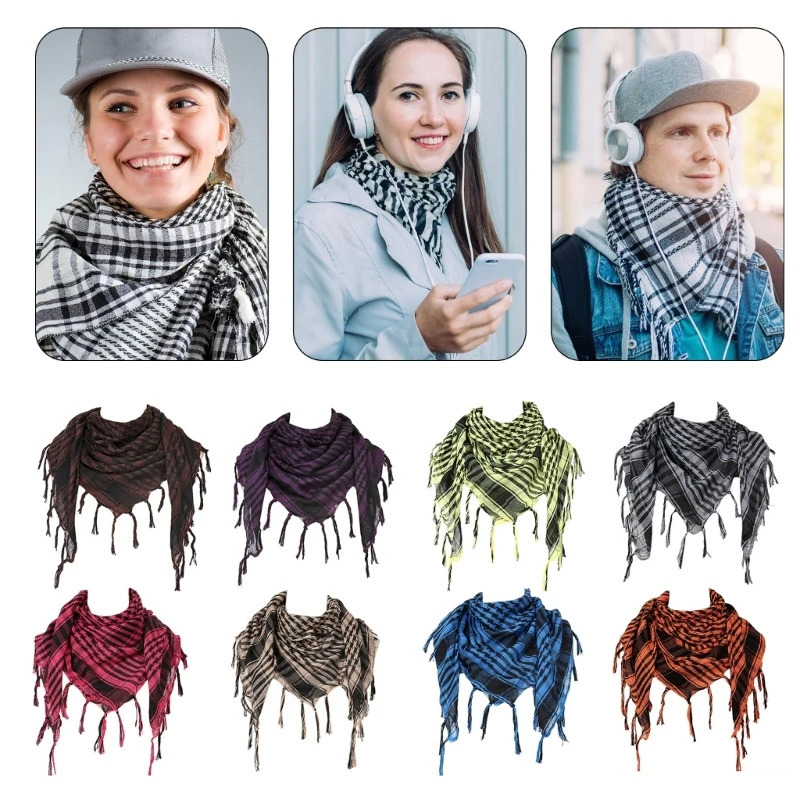 Stylish Shemagh Scarf Fringed Checker Arab Shawl for Men Women Muslims Dustproof Headwrap Desert Neckscarf 250901