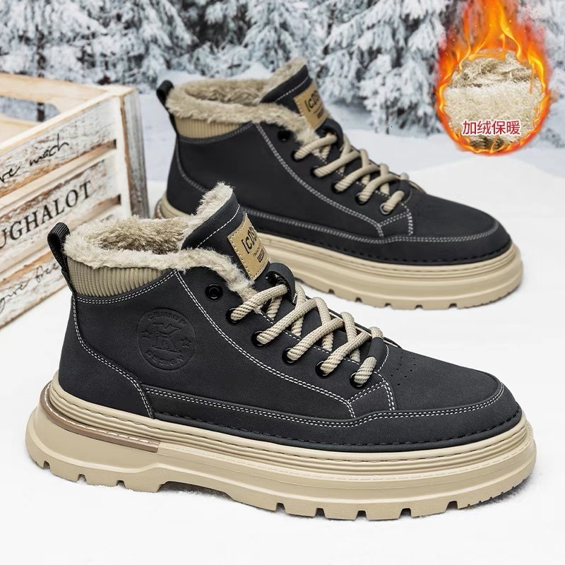 Snow Boots for Men British Style Lace Up High Top Platform Yellow Winter Shoes Man Warm Cold Proof Quality Casual Footwear Work 241125