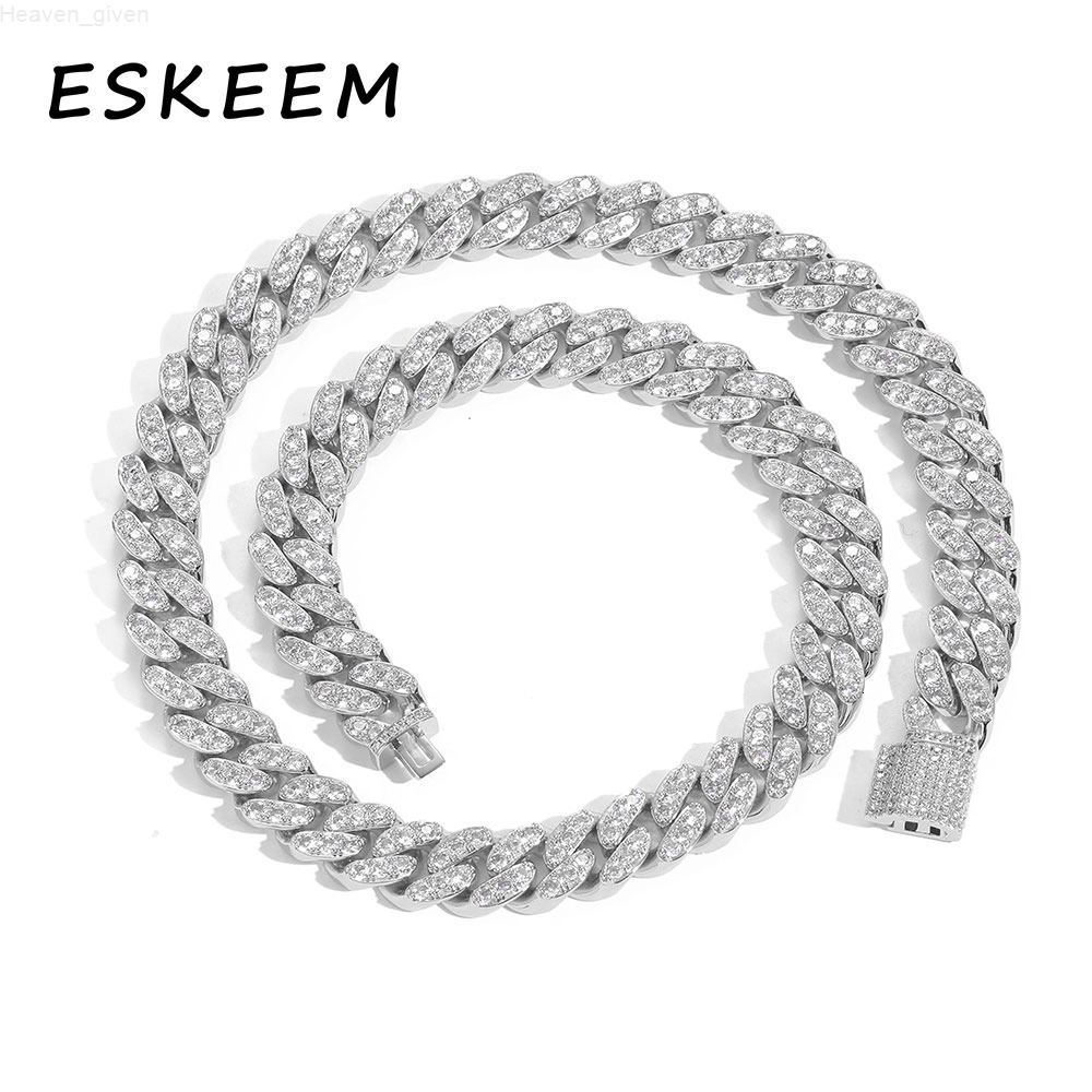 Hip Hop Iced Out 12mm CZ Cuban Link Chain Personalized Lock Clasp Miami Cuban Choker Necklace