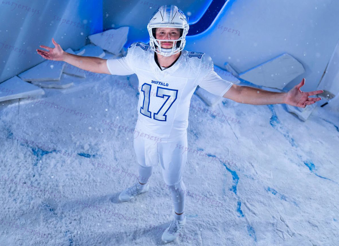 Josh Allen 2025 White/Blue/Red New Football Jerseys Dion Dawkins Cook Shakir Coleman Joey Bosa Joey Bosa Kelly Dawson Knox Davis Walker Hamlin Milano 