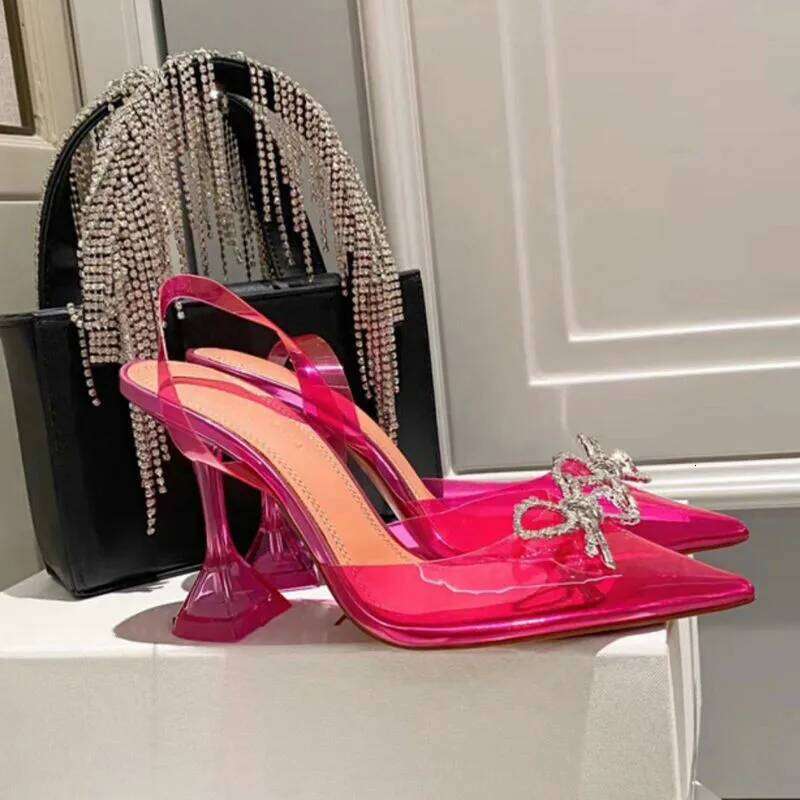 2025 Summer Pointed Crystal Fairy Ladies Wind Rhinestone Butterfly-Knot Transparent High Heel Women Sandals