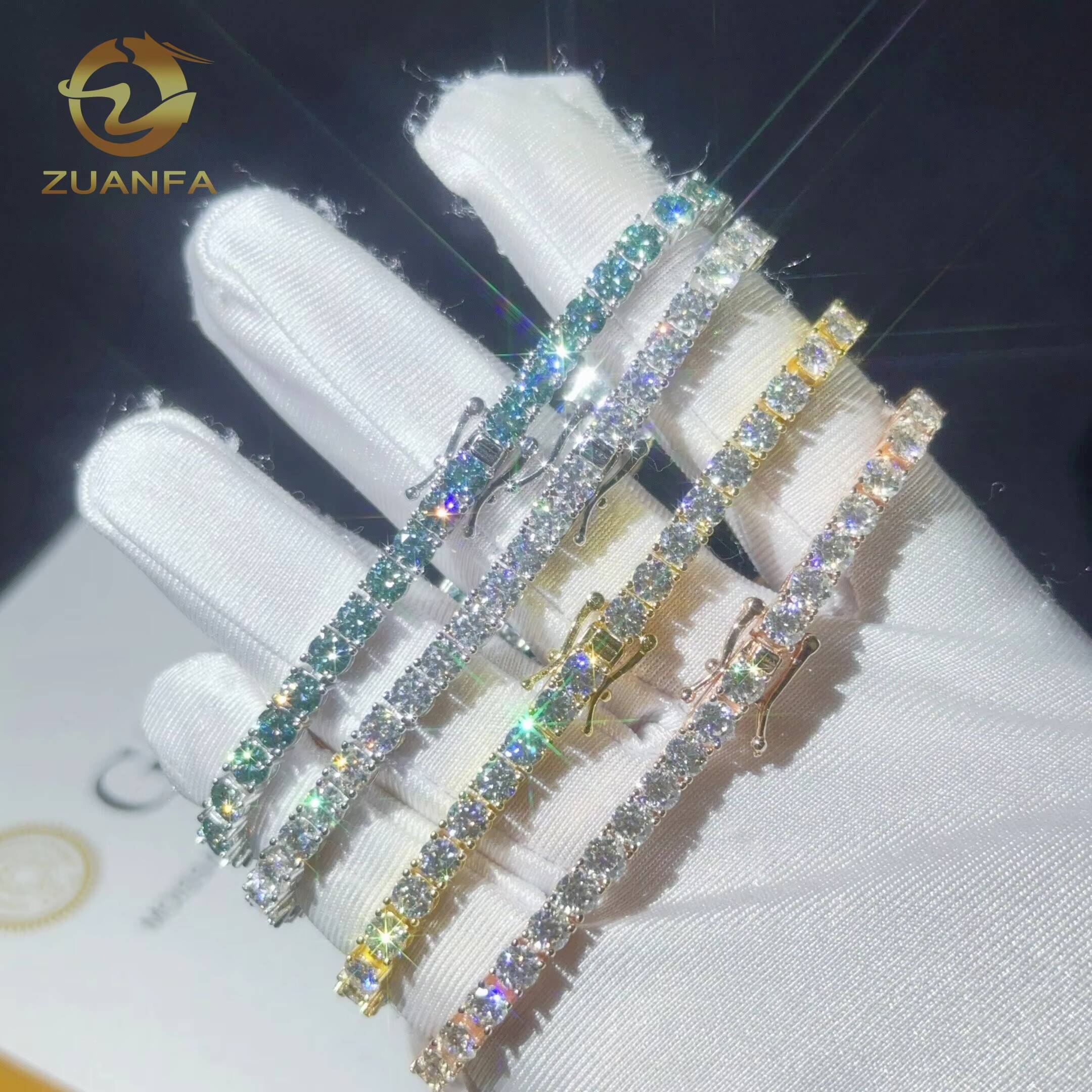 Pass Diamond Test Blue Green 3mm 4mm Moissanite Tennis Bracelet Silver 925 Hip Hop Tennis Bracelet for Men Women