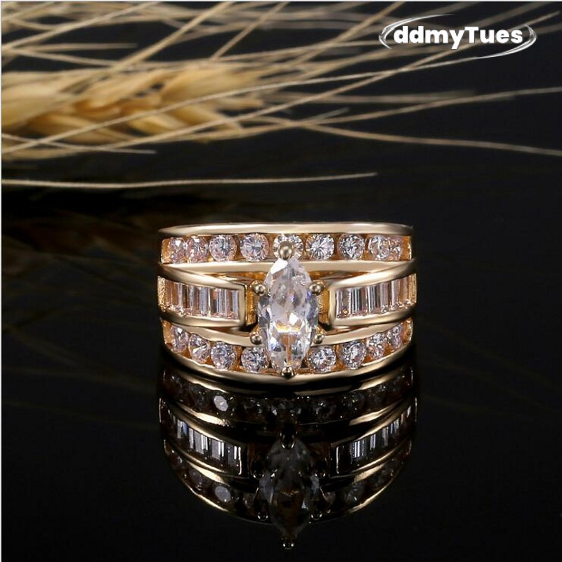 Hot Sale New Arrival Jewelry Sier&Gold Fill Marquise Cut White Topaz CZ Dia Party Women Wedding Bridal Ring for Birthday Gi ddmythur