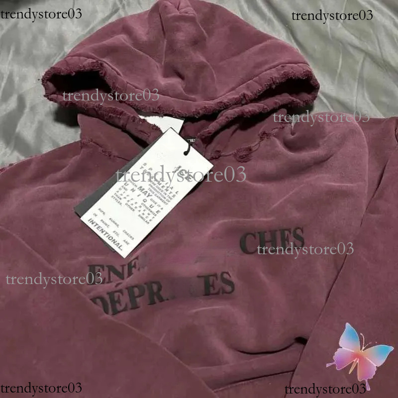 Men's Hoodies Sweatshirts 24ss Winter New Claret ERD Hoodie Slogan Print Torn Holes Washed Old Hooded Sweatshirt Men Women Hiphop Street J241127