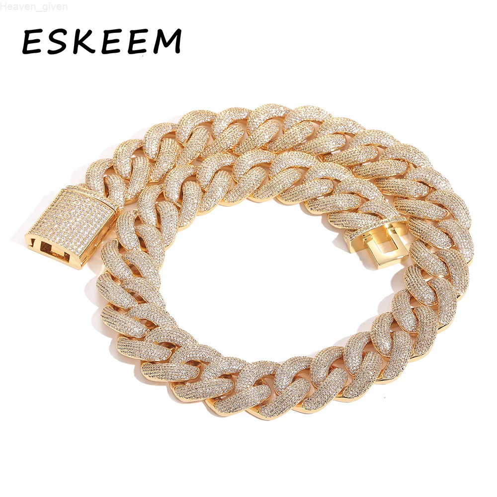 Hip Hop Jewelry 15mm Chunky Cuban Chain Iced Out CZ Stone Gold Cuban Miami Chain Miami Cuban Chain Necklace