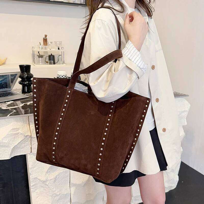 Fashion American Retro Large-Capacity Tote Imitation Deerskin Veet Niche Design Bag Boston Tote Texture Shoulder Armpit Bags