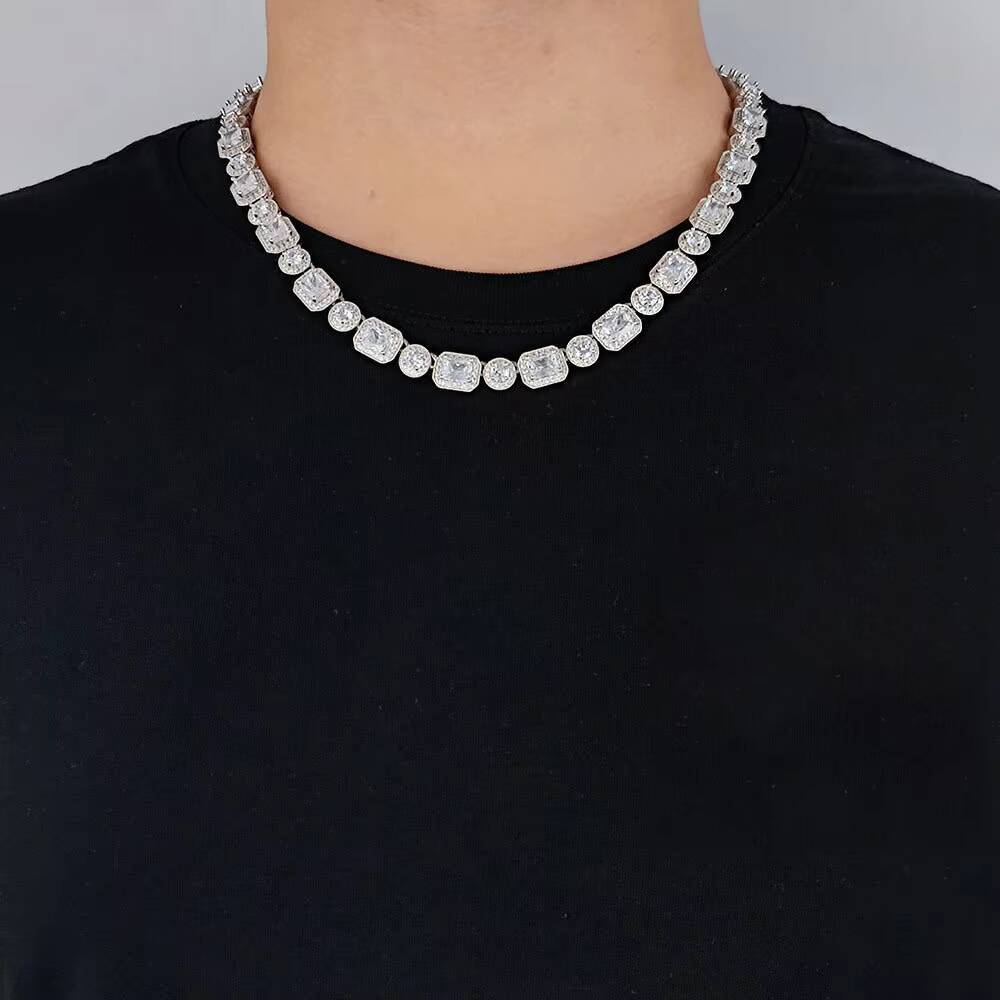 10mm Men Women Choker Necklace Jewelry Iced Out Bling Mix Square Round CZ Diamond Clustered Tennis Chain