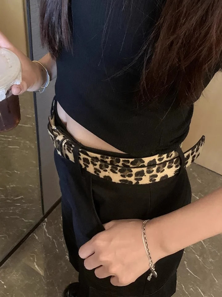 Y2K Leopard Print Belt Pattern Pu Leather Belts Jeans Pin Buckle Closure Waistband Men Women Adjustable Cool Belt 250901