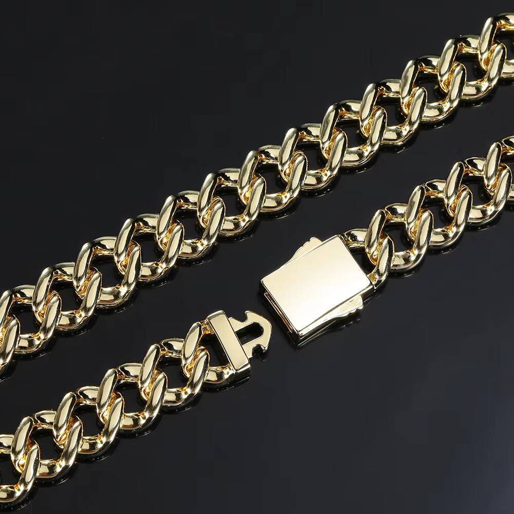 Eskeem 12mm Cuban Link Chain Necklace with Zircon for Men and Women 2Row Iced Out Hip Hop Fine Jewelry