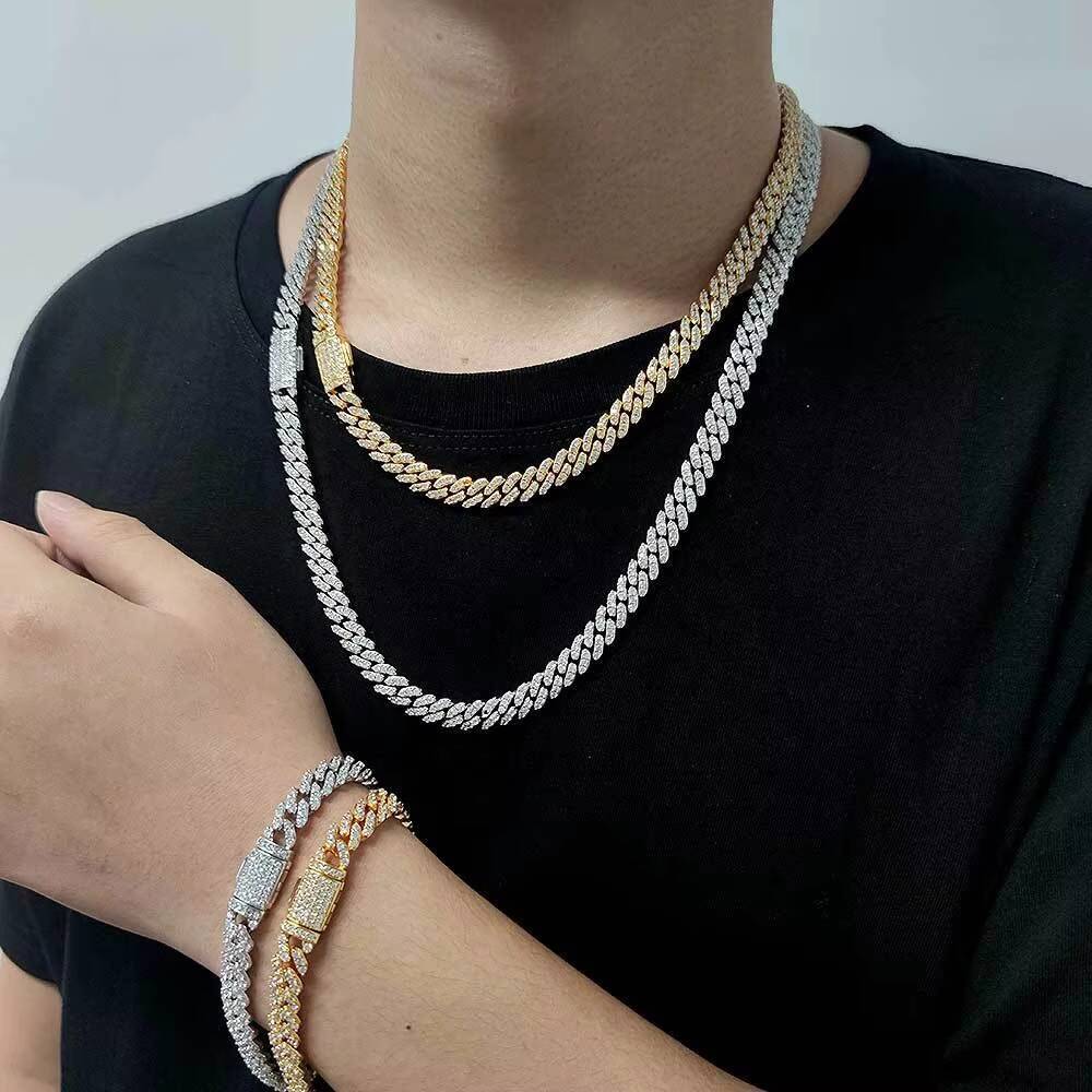 8mm Hip Hop Necklace Jewelry Bling CZ Diamond Paved Lock Box Clasp Cuban Link Chain Necklace