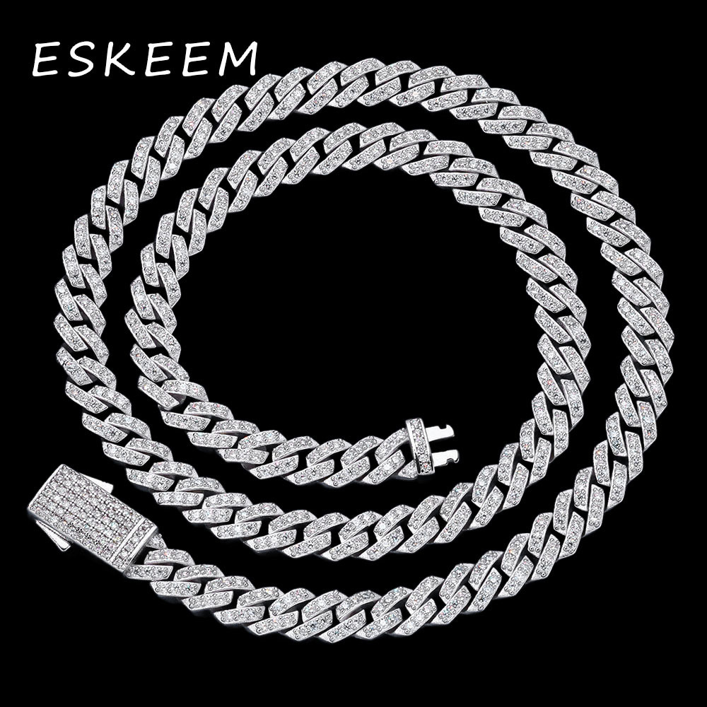 Fine Jewelry Pass Diamond Tester Iced Out Prong Setting Vvs Moissanite 8mm Cuban 925 Sterling Silver Cuban Link Chain Necklace