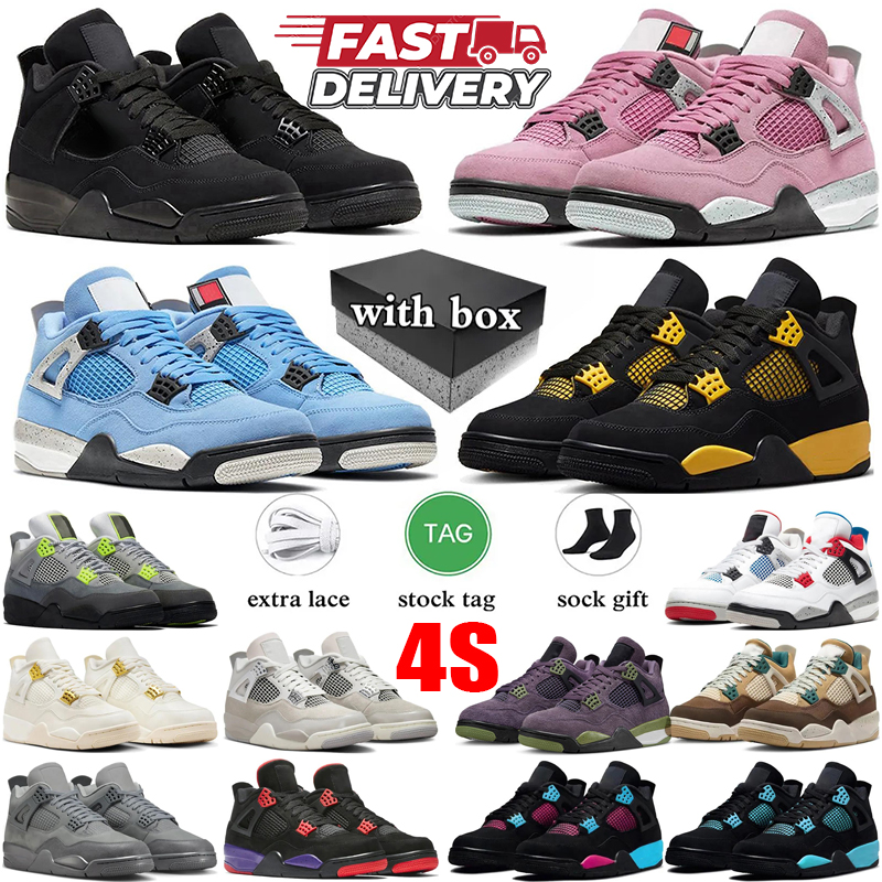 with box designer Shoes 4 basketball shoes men womens Military Black 4s Black Cat Canvas Fire Red Thunder White Oreo Hyper Royal trainers sports sneakers tennis 36-47