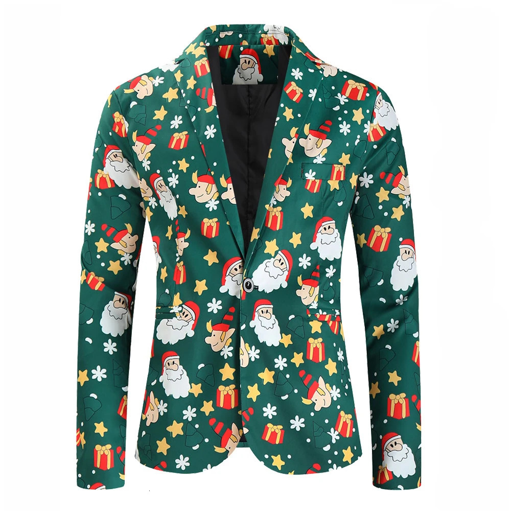 Mens Christmas Blazer Jacket Xmas Year Coat Suit Jacket Santa Party Blazers Christmas Night Carnival Party Costume 250901