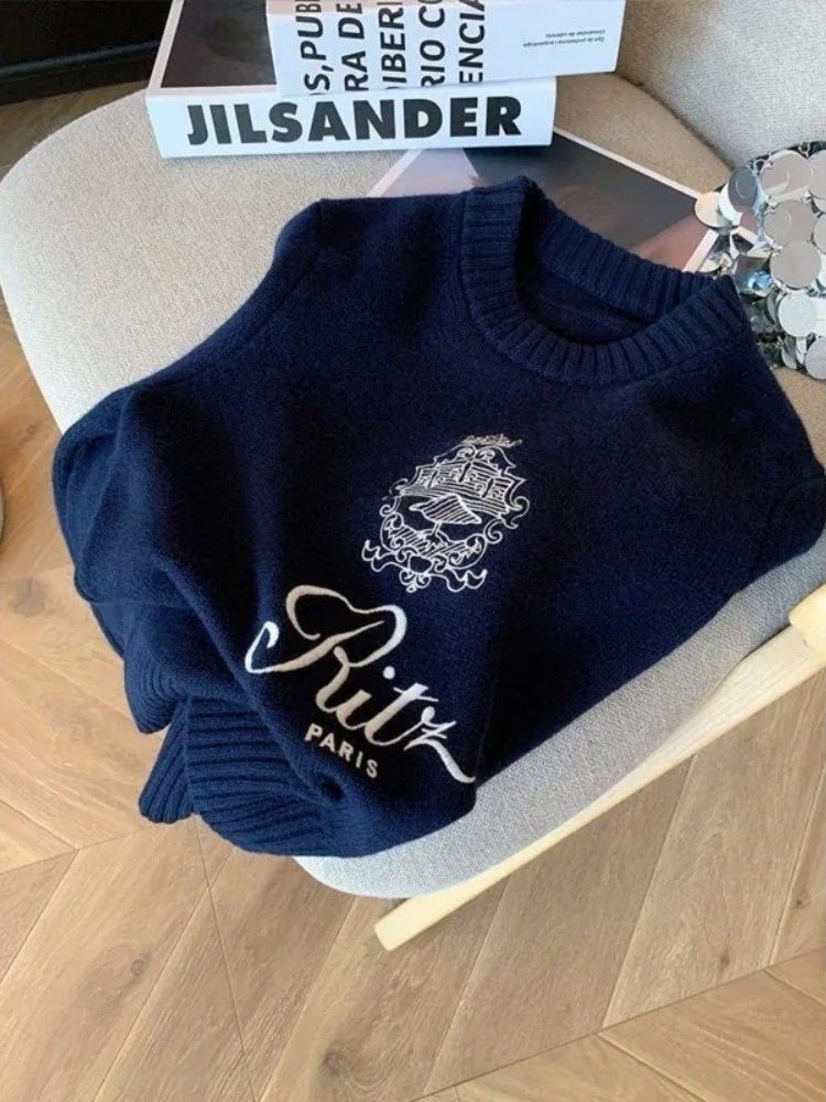 Ritz Sweaters Womens Spring Winter Long Slve Embroidery Pullover Round Neck Casual Knitted Sweater Jumper S251125