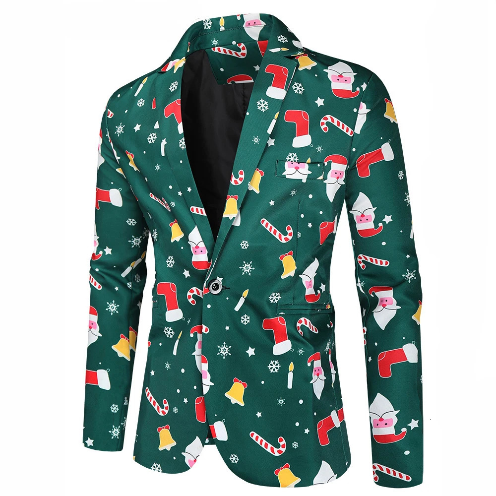 Mens Christmas Blazer Jacket Xmas Year Coat Suit Jacket Santa Party Blazers Christmas Night Carnival Party Costume 250901