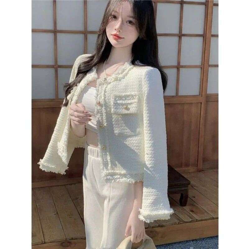 Elegant Socialite Little Chanel Style Tweed Short 2024 Women's Autumn Winter Korean Version Casual Versatile Jacket Top Trendy