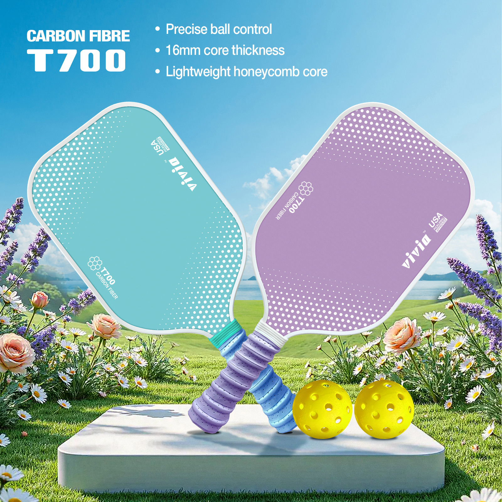 Carbon Fiber Pickleball Paddle with 16mm Polymer Honeycomb Core for Enhanced Power & Control