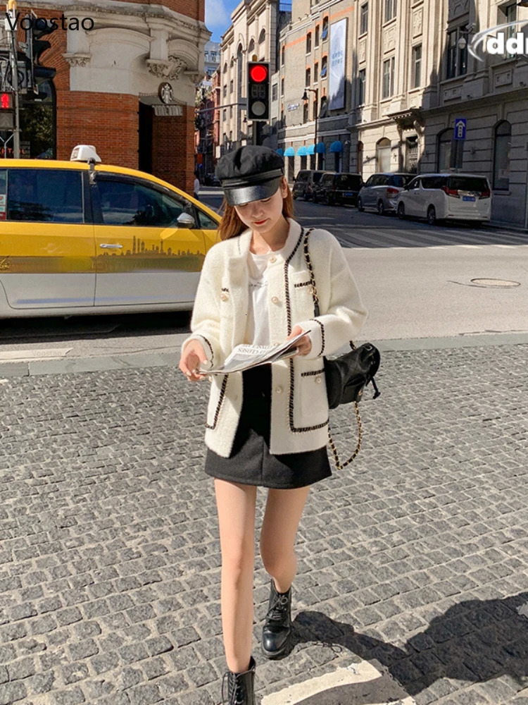 White Mink Cashmere Sweater Coat Women Autumn Winter Lazy Style Korean Retro Black Loose ONeck Knitted Cardigan Fashion Outwear 241108 ddmythur ddmyth