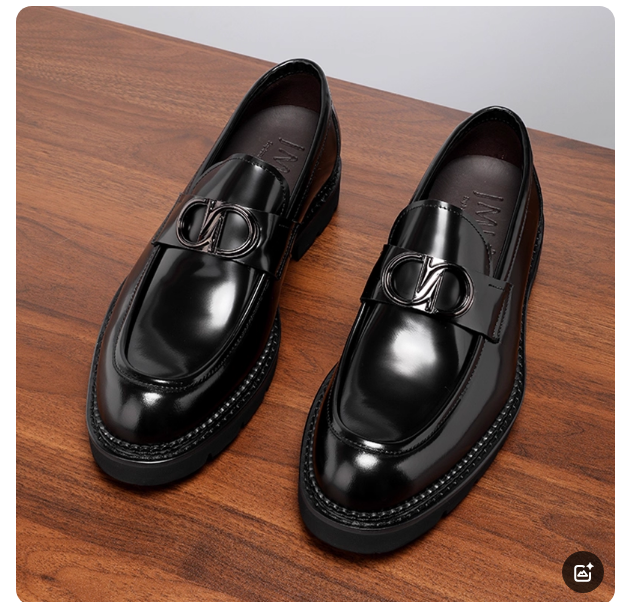 Loafers men's genuine leather new style with one foot shiny leather thick sole British men's business formal leather shoes