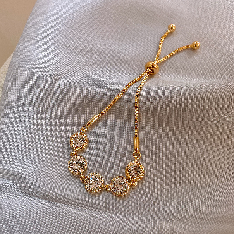 Real Gold Plated Fashion Personality Sparkling Dia Korean Dongdaemun Elegant Bracelet Simple Internet Celebrity Jewelry for Women