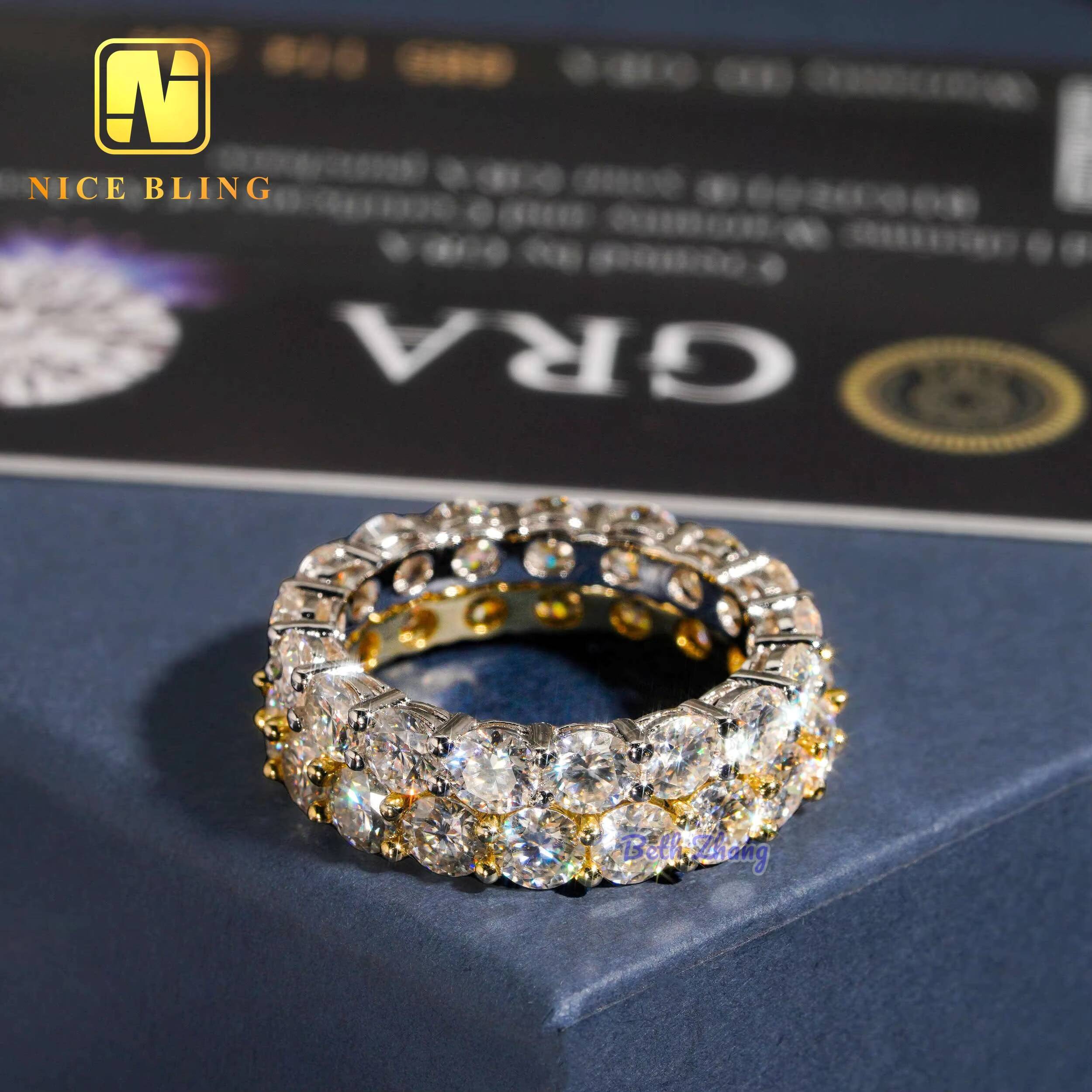 Luxury Engagement Band 925 Sterling Silver 4mm Vvs Moissanite Diamond Tennis Rings Fashion Eternity Wedding Band for Men Women