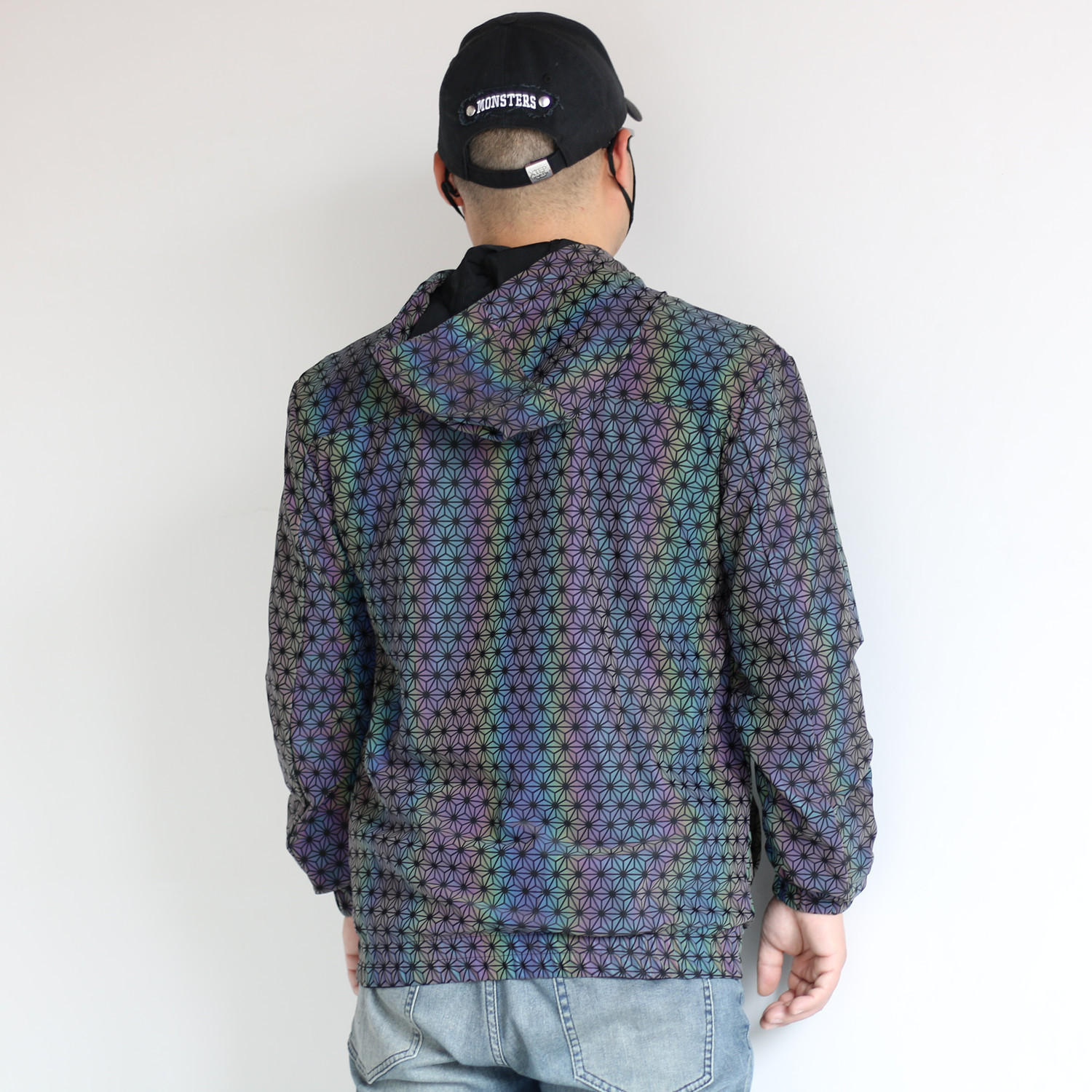Men's Jackets Geometric Pattern Colorful Reflective Jacket European American Style Knitted Breathable Rainbow Luminous Coat - view 6